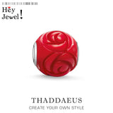 Red Enamel Rose Bead Charm, Lucky Europe Bracelet Jewelry