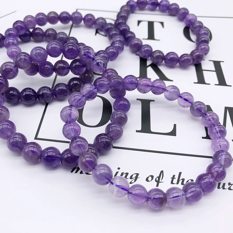 Natural Violet Crystal Bracelet Women 8mm Round Charms Bracelets