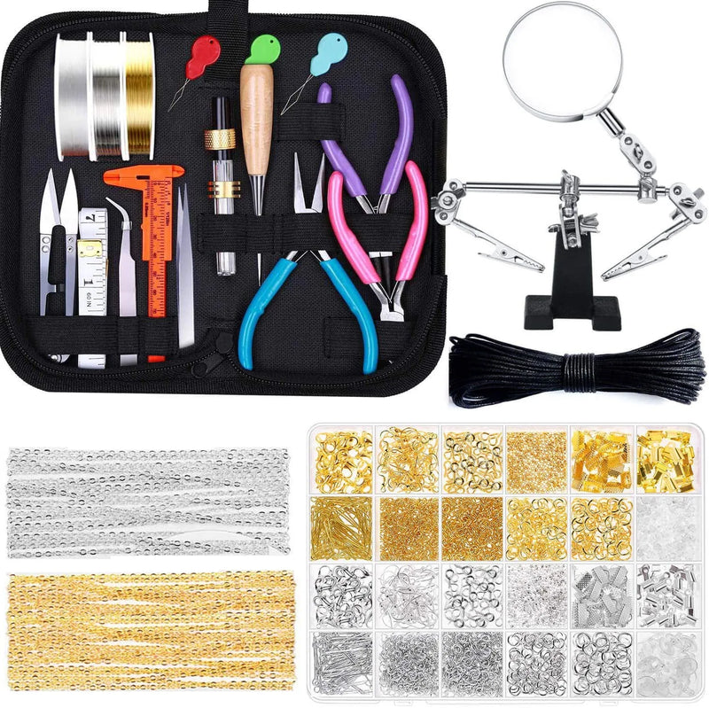 Jewelry Repair Tool Set with Magnifier, Pliers, Scissors - DIY Beads Kit