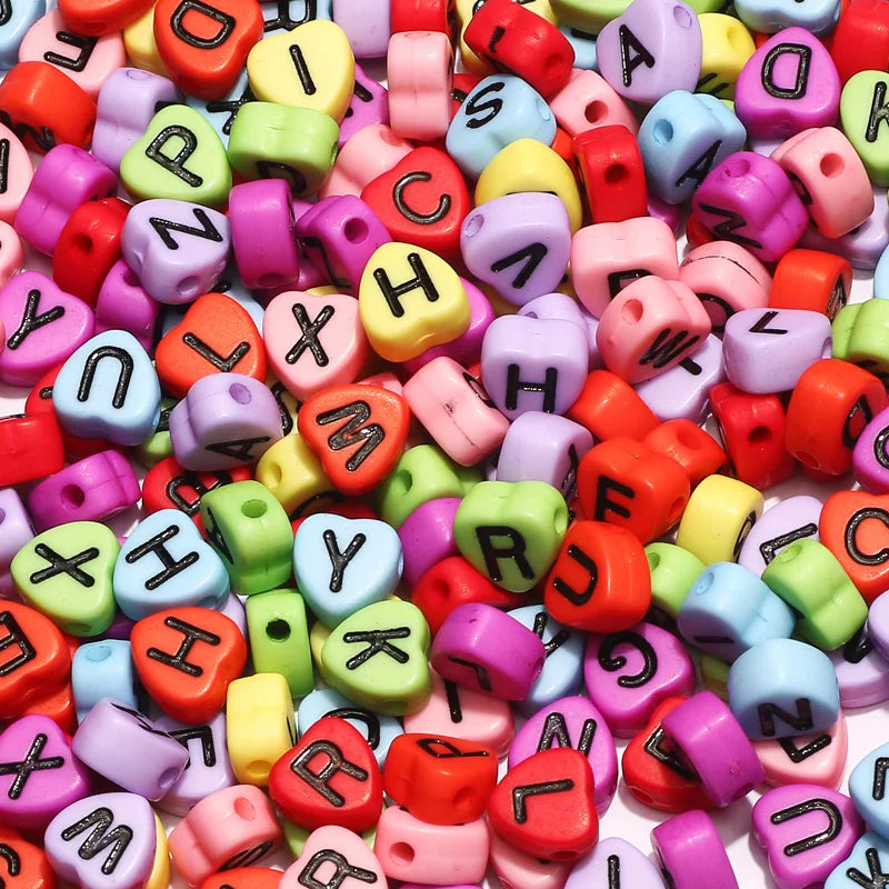 7mm Love Heart Acrylic Alphabet Beads Gold for DIY Jewelry Making