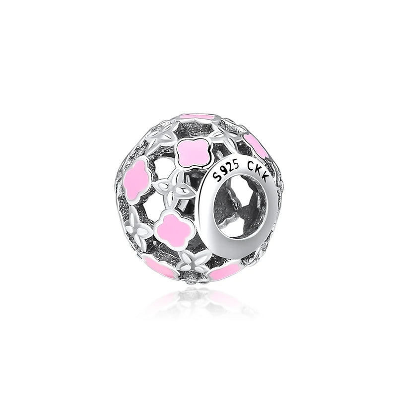 925 Silver Openwork Floral Charms Beads for Bracelets