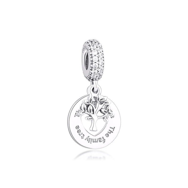 925 Sterling Silver Family Tree Charms Beads for Bracelets Necklaces