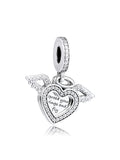 925 Sterling Silver Heart & Angel Wings Charms Beads for Necklaces Bracelets