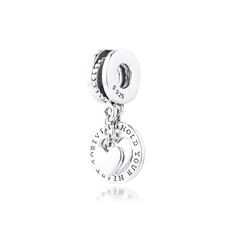 925 Sterling Silver Beads for Necklaces Bracelets Hold Your Heart Split Charms