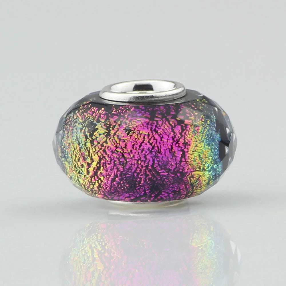 Hand-made Color Foil Cut Glass Bead 925 Silver Tube