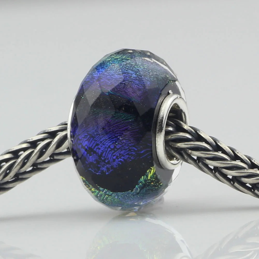 Hand-made Color Foil Cut Glass Bead 925 Silver Tube