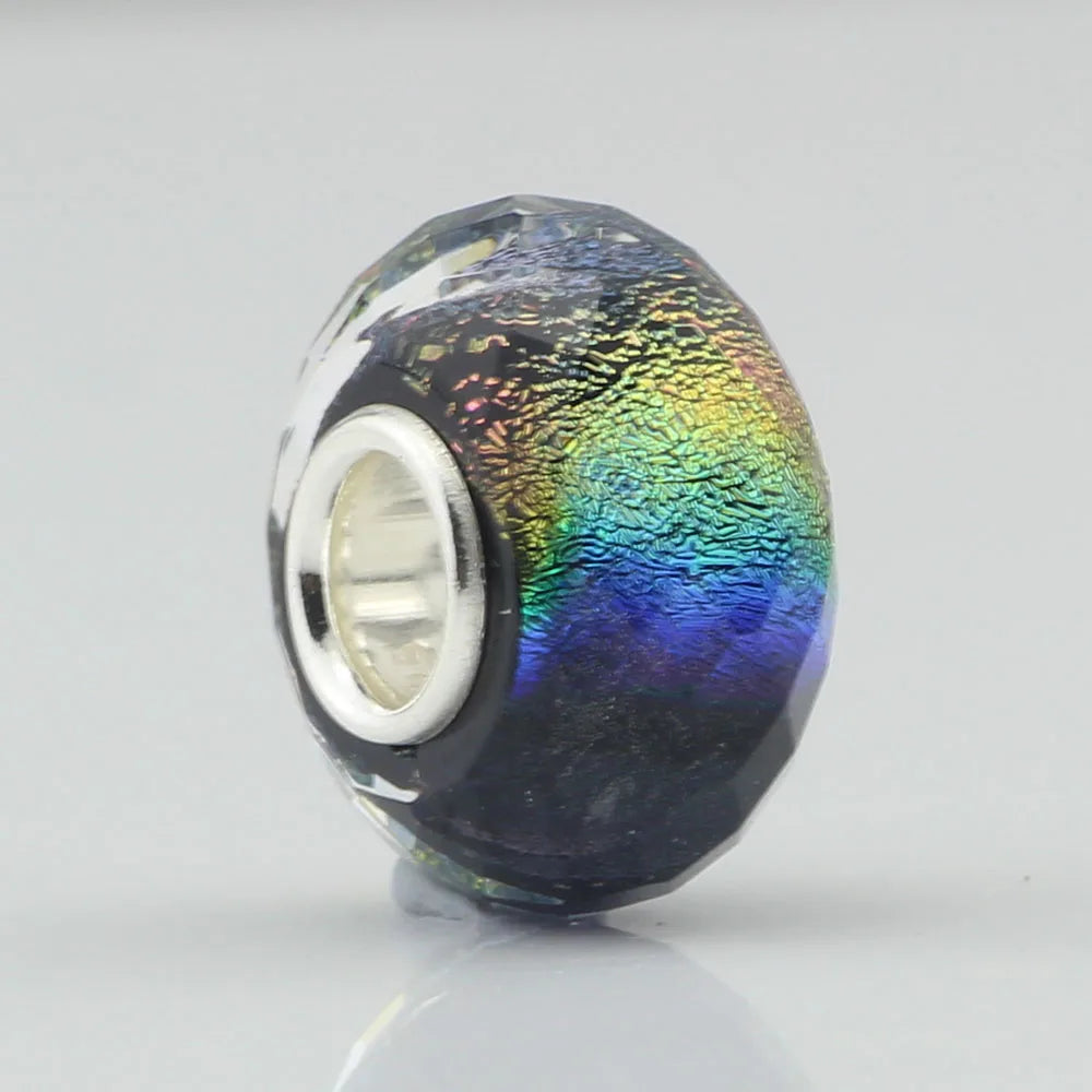Hand-made Color Foil Cut Glass Bead 925 Silver Tube