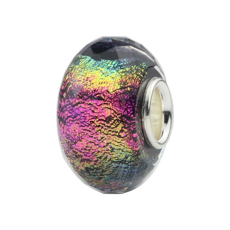 Hand-made Color Foil Cut Glass Bead 925 Silver Tube