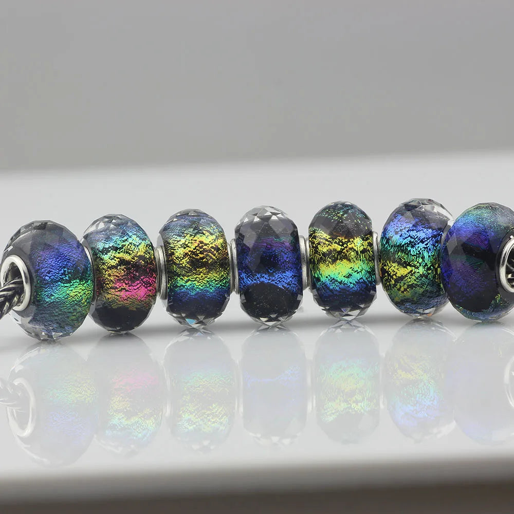 Hand-made Color Foil Cut Glass Bead 925 Silver Tube