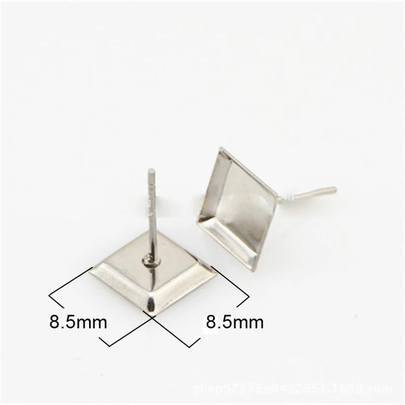 Stainless Steel Stud Earring w/ Square Bezel Setting 11X11mm