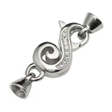 925 Silver CZ Pave Large Clasp & End Caps Set for Bracelet