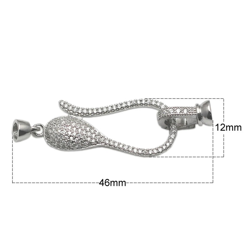 925 Silver CZ Pave Large Clasp & End Caps Set for Bracelet