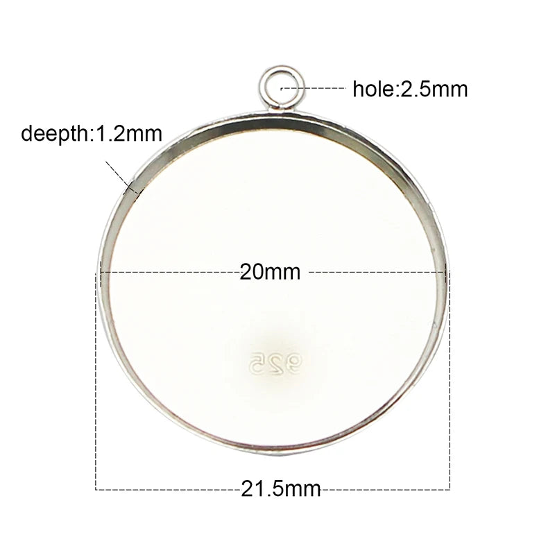 925 Silver Bezel Pendant Setting Blank for DIY Jewelry