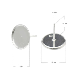 925 Silver Earring Stud Base for 12mm Cabochons Wedding Jewelry