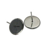 925 Silver Earring Stud Base for 12mm Cabochons Wedding Jewelry