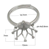 925 Sterling Silver Adjustable Ring Blank for Half-drilled Beads