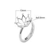 925 Sterling Silver Adjustable Ring Blank for Half-drilled Beads