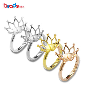 925 Sterling Silver Adjustable Ring Blank for Half-drilled Beads