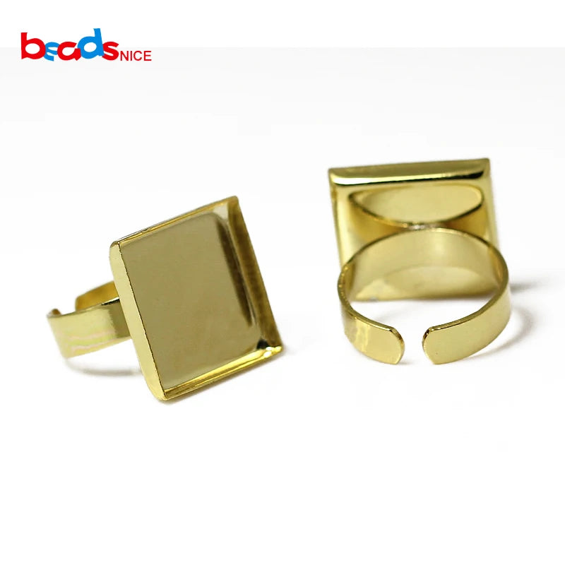 Adjustable Brass Square Bezel Ring Blanks for Ring Making