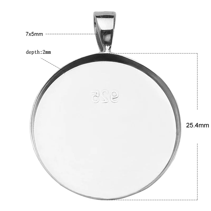 Square 25mm Photo Pendant Base Tray Bezel Cup Setting Sterling Silver 925