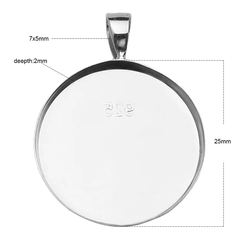 925 Silver Pendant Setting 1in Round DIY Sterling Silver Jewelry