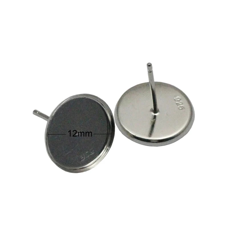 925 Silver Stud Earring Base for 12mm Round