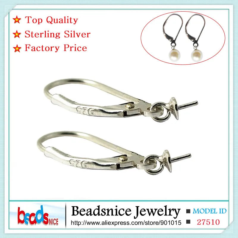 925 Silver Leverback Earrings with 6mm Beads Bail