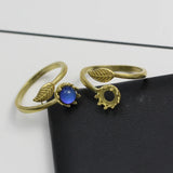 Brass Crown Princess Bezel Cup Ring Blank Adjustable Band Jewelry Making