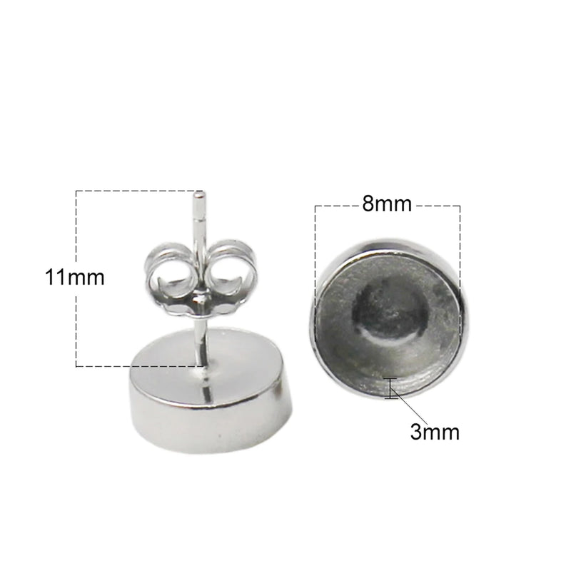 925 Silver Stud Earring with 8mm Bezel Setting