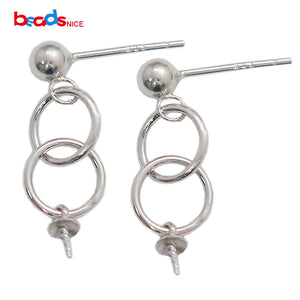 Sterling Silver Earring Stud Post for Half Drilled Beads & Pearls