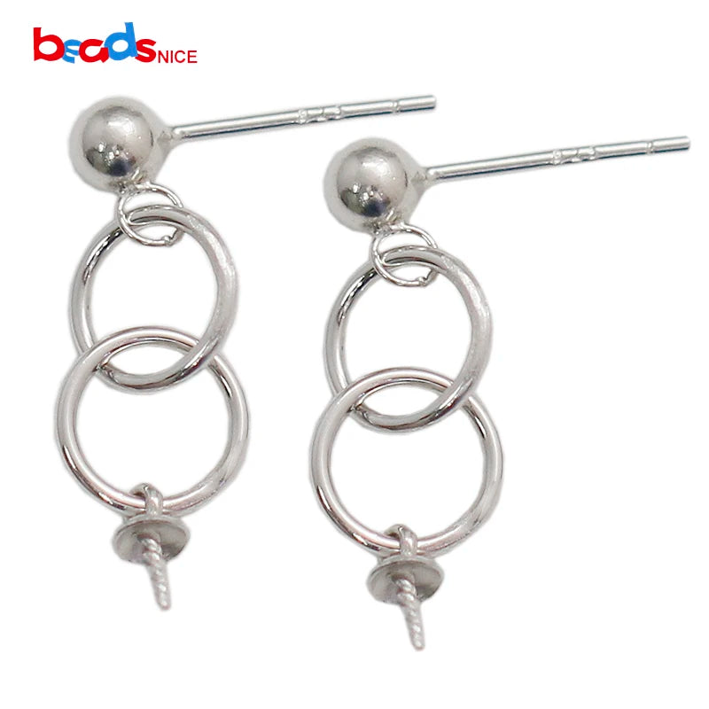 Sterling Silver Earring Stud Post for Half Drilled Beads & Pearls