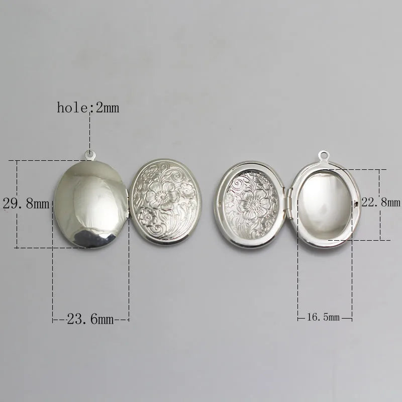 Brass Locket Photo Pendants Inner Diameter 22.8x16.5mm