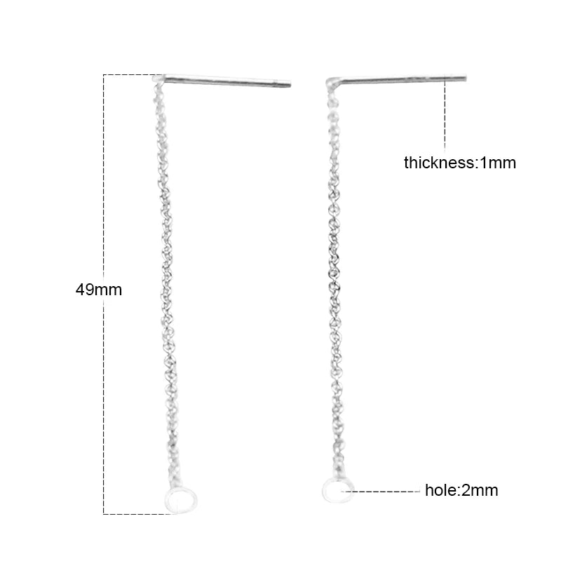 925 Sterling Silver Long Chain Earrings Stud Findings 49X1mm