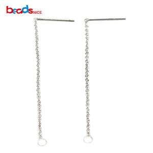 925 Sterling Silver Long Chain Earrings Stud Findings 49X1mm