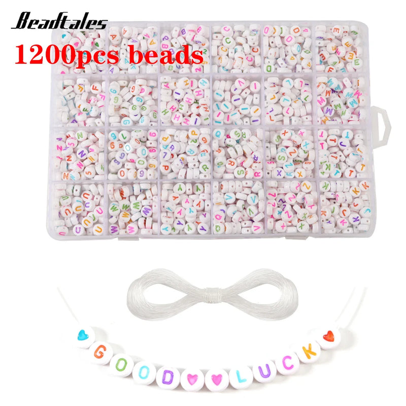Acrylic 100-1200PCS English Letter Beads Set DIY Alphabet Bracelet Necklace