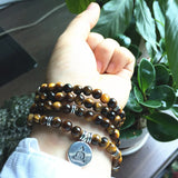 Natural Tiger eye Stone Beaded Women Pendant Bracelet Yoga Necklace