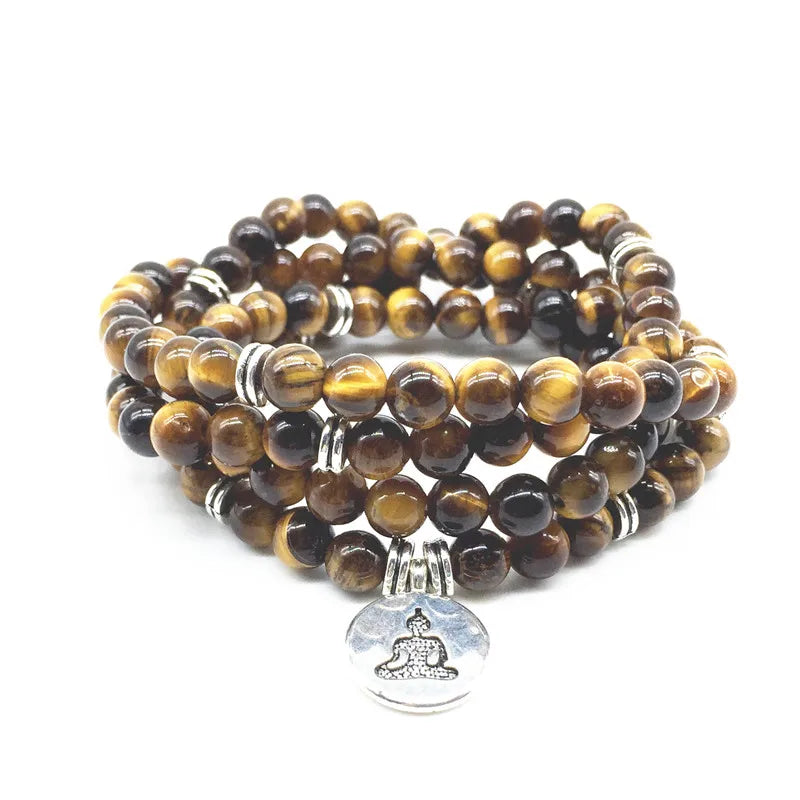 Natural Tiger eye Stone Beaded Women Pendant Bracelet Yoga Necklace
