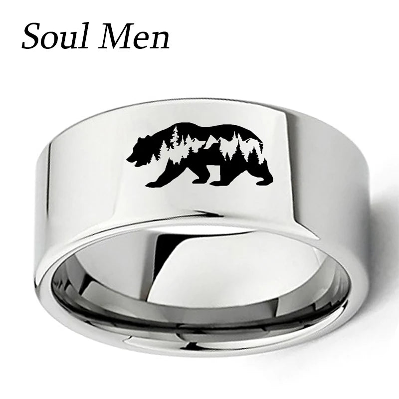 Bear Animal Rings 11mm Flat Tungsten Carbide Wedding Band