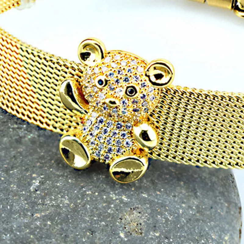 Bear Charms Bracelet with Cubic Zircon Clip