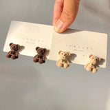 Korea Silver Bear Earrings for Women Girls