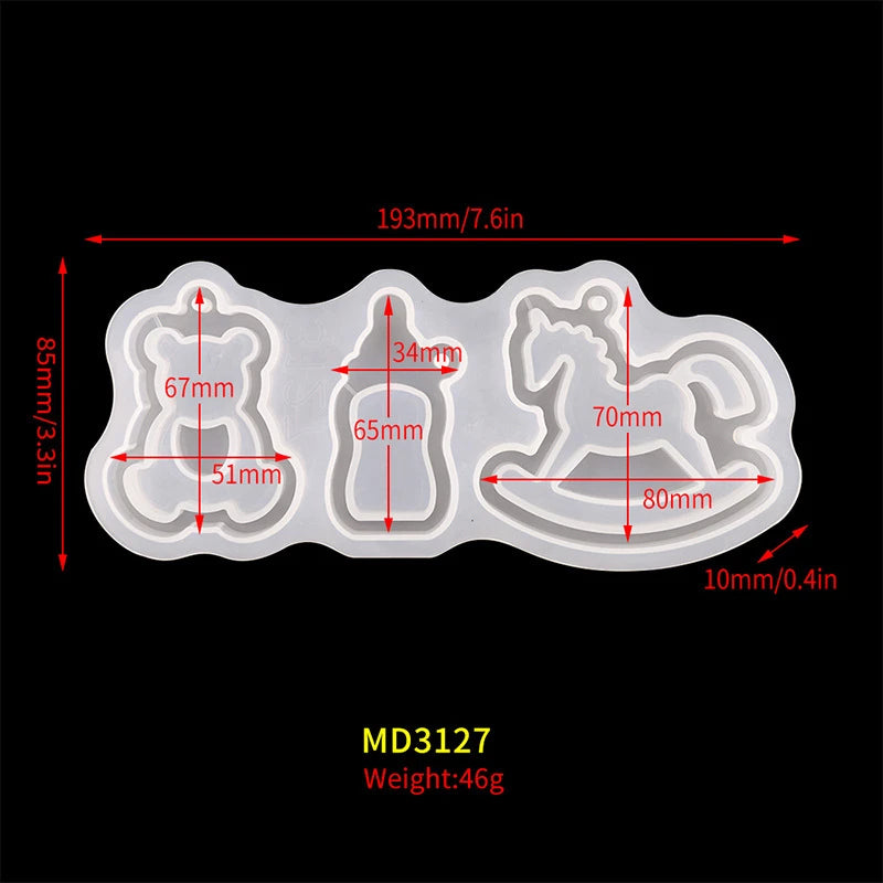 Bear Horse DIY Epoxy Resin Molds Silicone Keychain Resin Mould