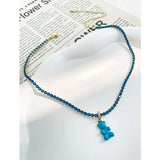 Bronze Bear Pattern Pendant Necklace with Colorful Zircon