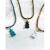 Bronze Bear Pattern Pendant Necklace with Colorful Zircon