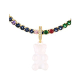 Bronze Bear Pattern Pendant Necklace with Colorful Zircon