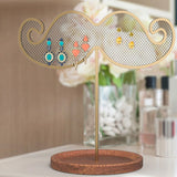 Beard Shape Organizer Net Grid Metal Jewelry Display Holder with Wood Tray