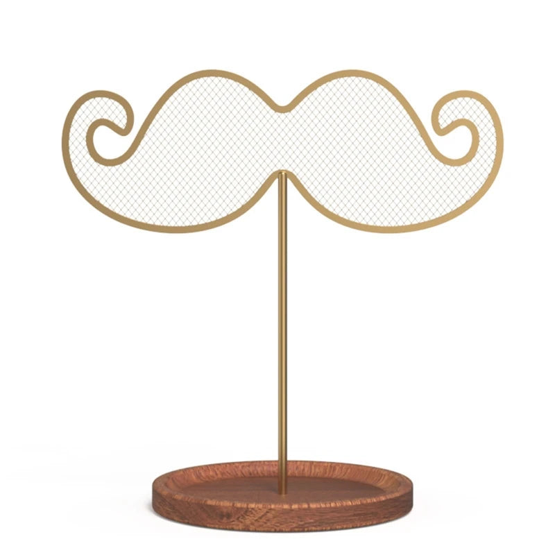Beard Shape Organizer Net Grid Metal Jewelry Display Holder with Wood Tray