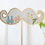 Beard Shape Organizer Net Grid Metal Jewelry Display Holder with Wood Tray