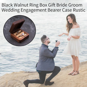 Small Bride Groom Walnut Ring Box Ceremony Wedding Rustic