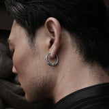 Chinese Style Pure Silver Beast Earrings for Men Retro Ear Buckle