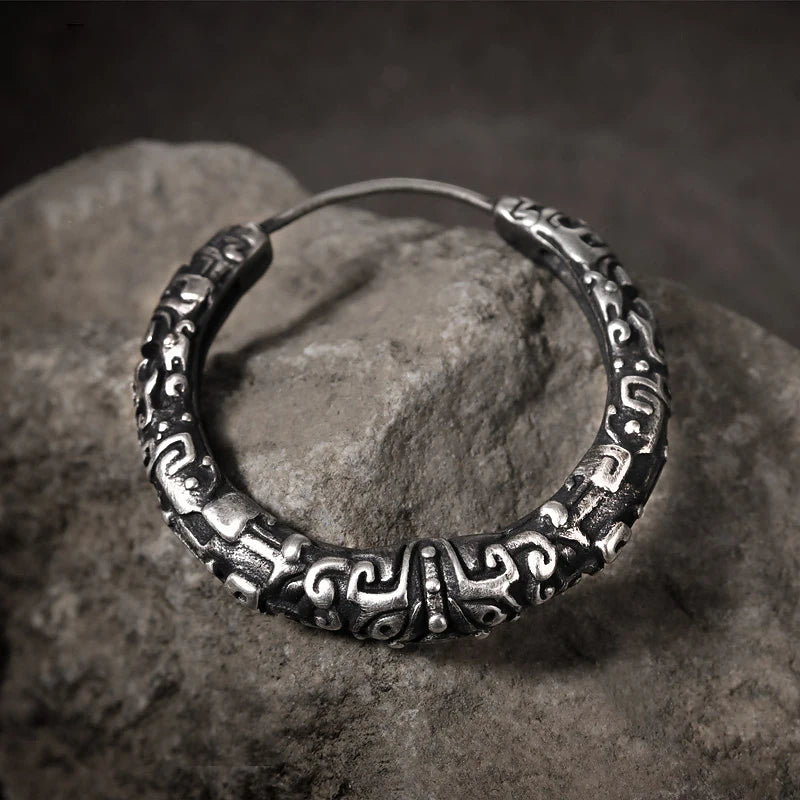 Chinese Style Pure Silver Beast Earrings for Men Retro Ear Buckle